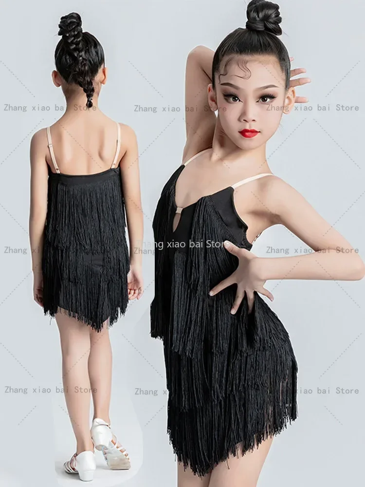 Nieuwe Kinderen Latin Dance Dress Meisjes Dance Practice Outfit Latin Dance Jurk Lange Mouw Wedstrijd Rumba Cha Samba Jurk Meisjes