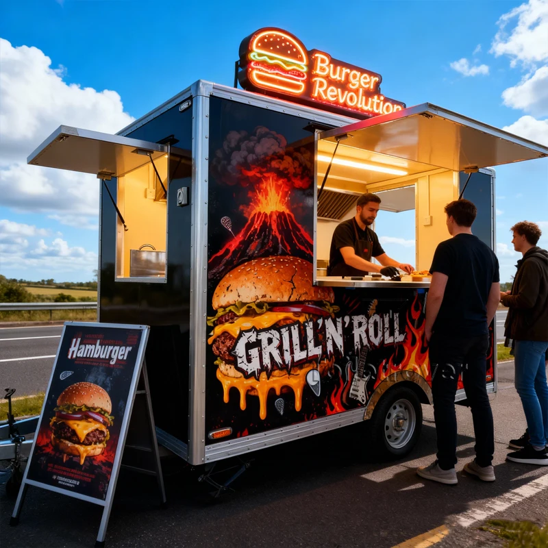 

Usa Most Popular Remorque Food Truck Custom Food Cart Trailer Outdoor Mobile Food Truck Trailer with Side Seating