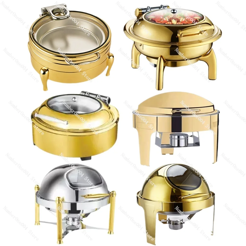 Applicable to   Hotel Roll Top Chaffers Chafing Dish Stainless Steel Commercial Electric Gold Heater Buffet Food Warmer Set