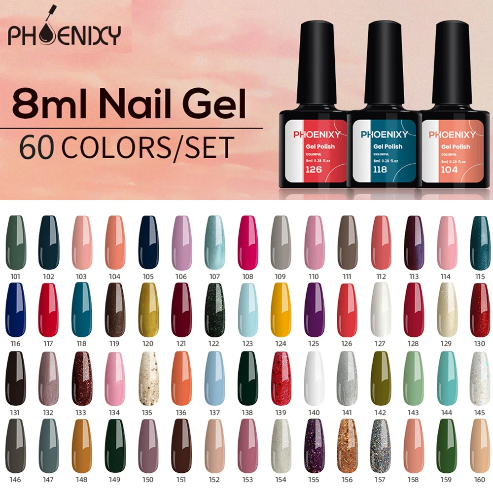 

Phoenixy 60/30/18 Colors Gel Nail Polish Set Semi Permanent UV Gel Varnish Soak Off UV Gel Complete Full Nail Art Gel Polish Kit