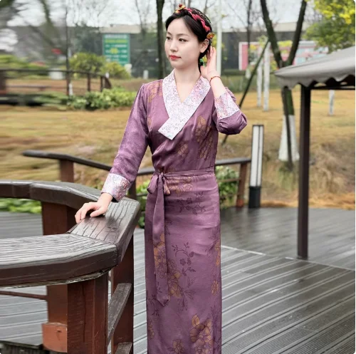 중국 티베트 여성 Xizang 옷 Bola Ice Silk 티베트 가운