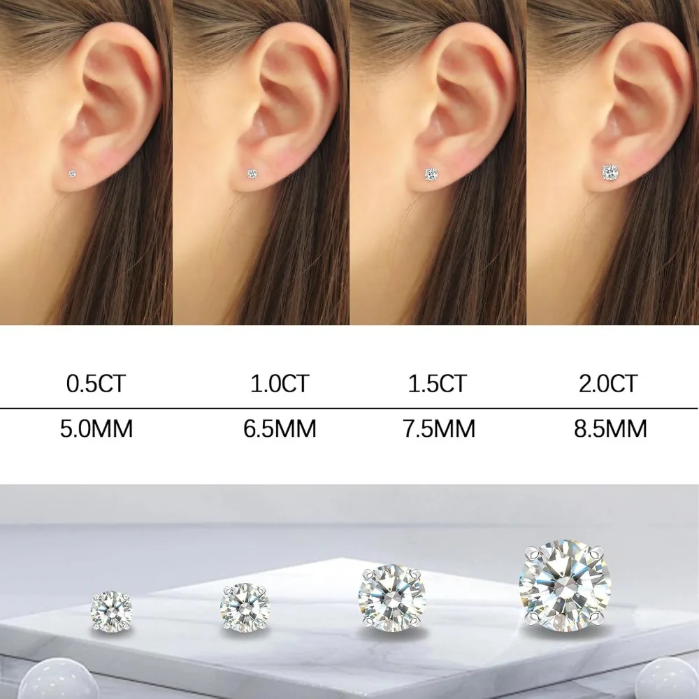 Moissanite Stud Earrings for Women, Lab Created Diamond Solitaire Earrings Gold Vermeil 925 Sterling Silver Jewelry Gift Women M