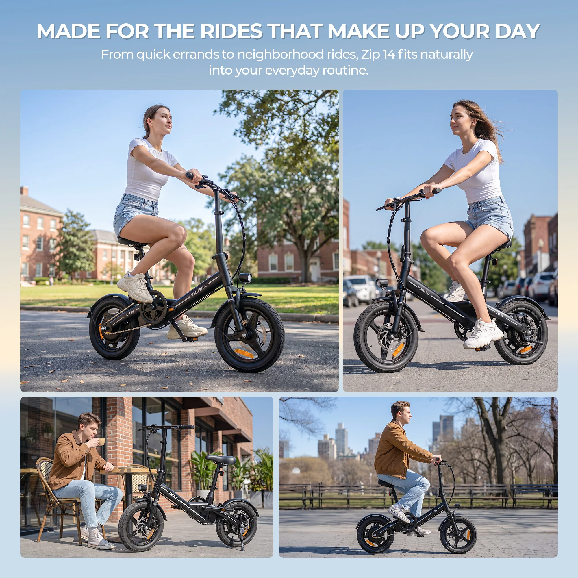 14 Inch Folding Mini Electric Bike for Adults Students, 350W Motor 1000W Peak, 7.8Ah Battery City Ebike, Max 27km/h 10‑12km Range, Shock‑Absorbing Fork Mechanical Disc Brakes for Commuting Park Camping, Black Pink White