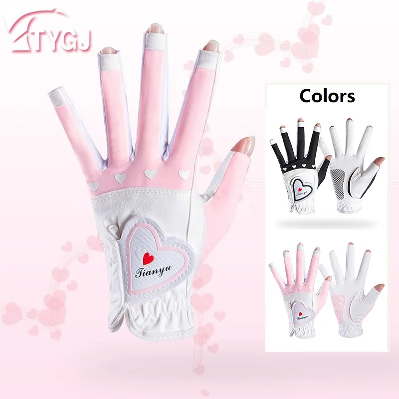 

TTYGJ New Fingerless Women's Golf Gloves Touch Screen Non-slip Finger Covers Ladies Breathable Sunscreen Golf Gloves 1 Pair