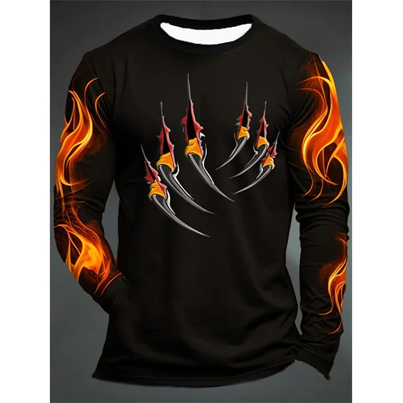 

Graphic Flame Paw 3D Print T-Shirts Men Woman Long Sleeve T Shirt Oversized Streetwear Oversized Harajuku Kid Tees Tops Clothing