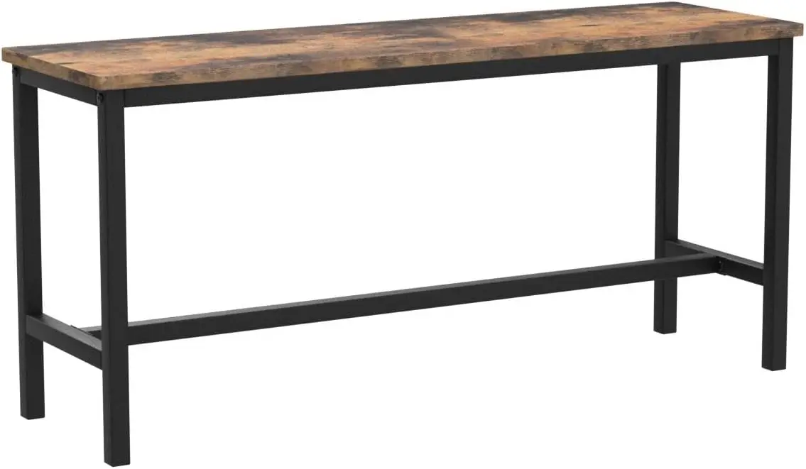 Conjunto de 2 bancos de jantar industriais, estrutura de aço com tampo de madeira rústica para cozinha e sala de estar, 12,8x42,5x19,7 polegadas