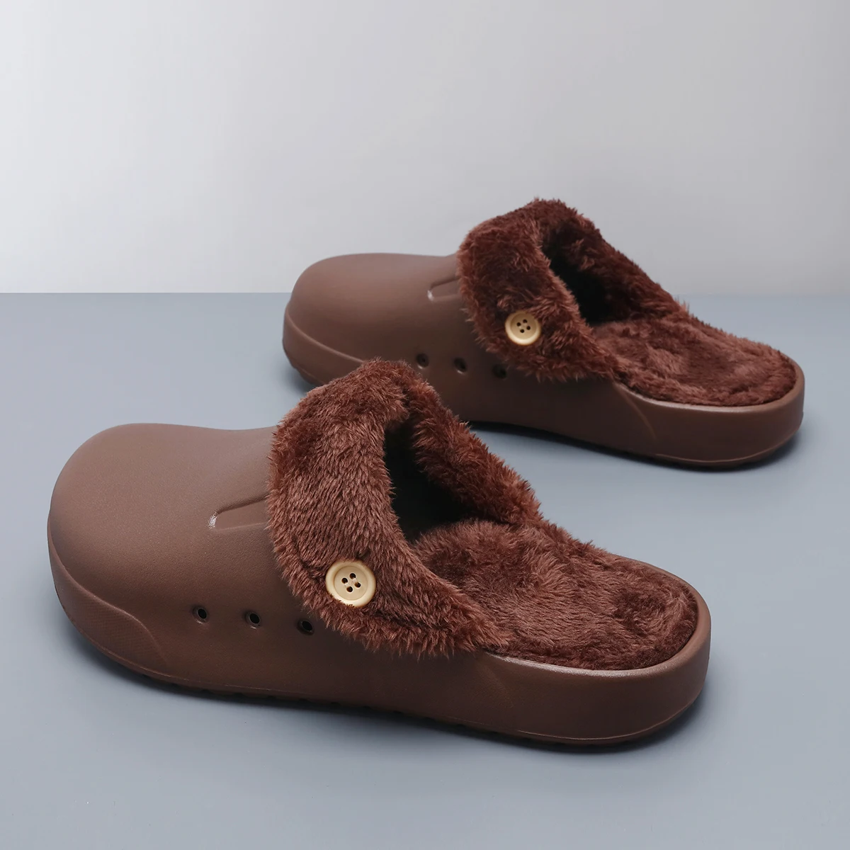 STRONGSHEN Men Warm Slippers Plush Sandal Women Garden Clogs Mules Fur Fluffy Slippers Winter Indoor Home Slide Zapatillas Mujer