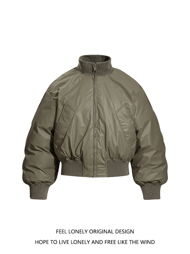 

Retro American Pilot Collar PU Leather Jaet Cotton Winter Loose Warm Outerwear for Men And Women Feel Lonely Brand