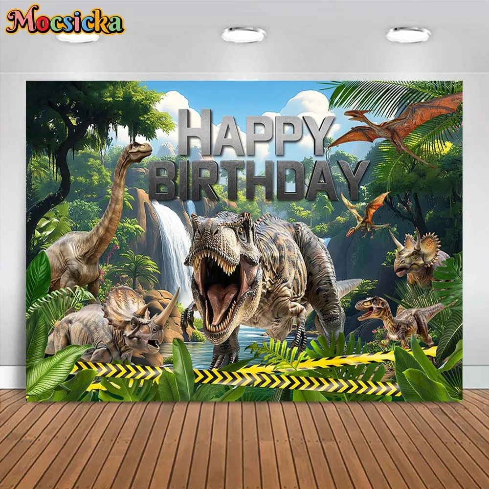 Mocsicka Dinosaur Birthday Backdrop Jurassic Wild Forest Tyrannosaurus Rex Boy Birthday Party Decoration Background Custom Props