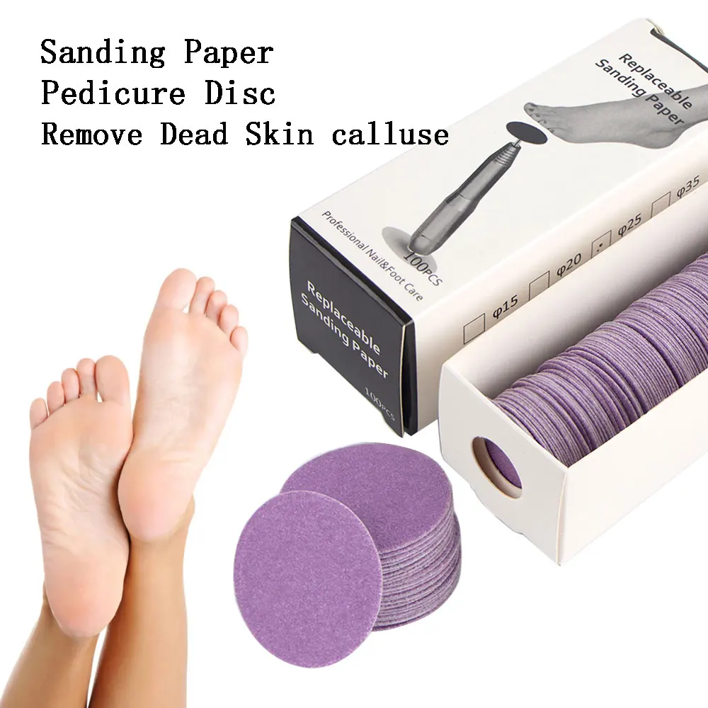 

100pcs/box Replaceable Sanding Paper Disc 25mm Pedicure Sandpaper Nail Bit Accessories Salon Foot Calluse Tool