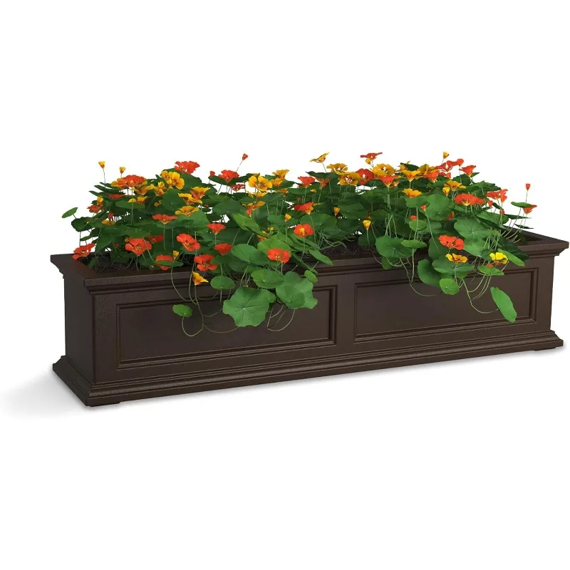 Fairfield 4ft Window Box - Espresso - Durable Self Watering Resin Planter with Wall Mount Brackets (5823-ES)