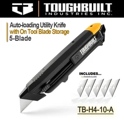 TOUGHBUILT TB-H4-10-A 3/4-in 5-Blade Retractable Utility Knife with On Tool Blade Storage Auto-loading Utility Knife