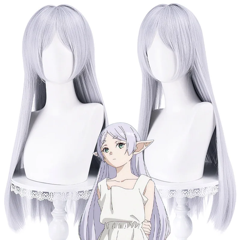 Halloween & Cos Convention Wig 2025 - Frieren Silver Long Straight Hair, Realistic Scalp Top Extended Costume Cosplay Hair