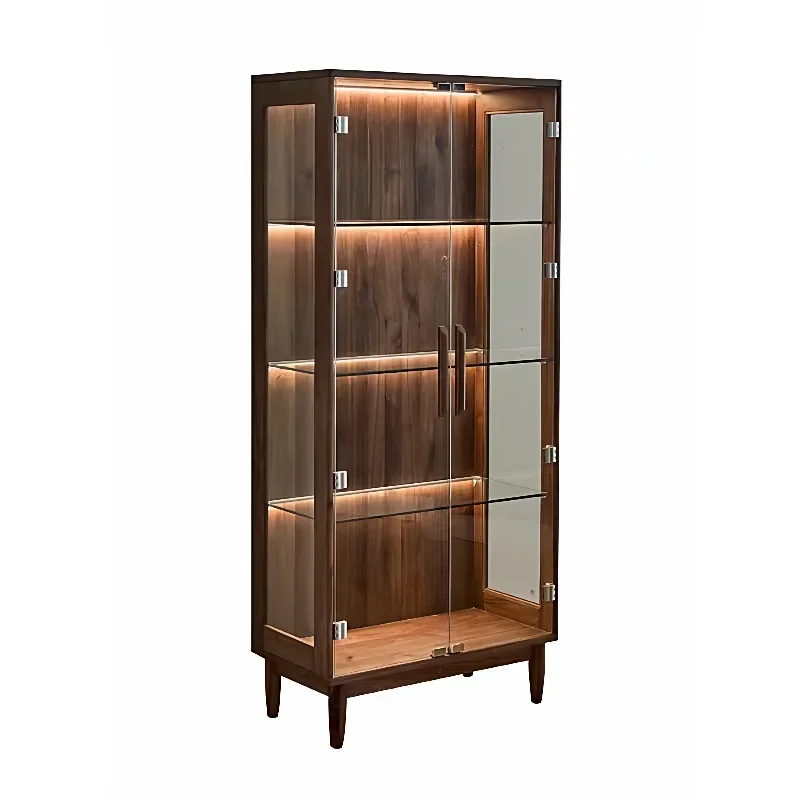 All solid wood bookcase North American black walnut figure glass display case Household wine cabinet display and storage