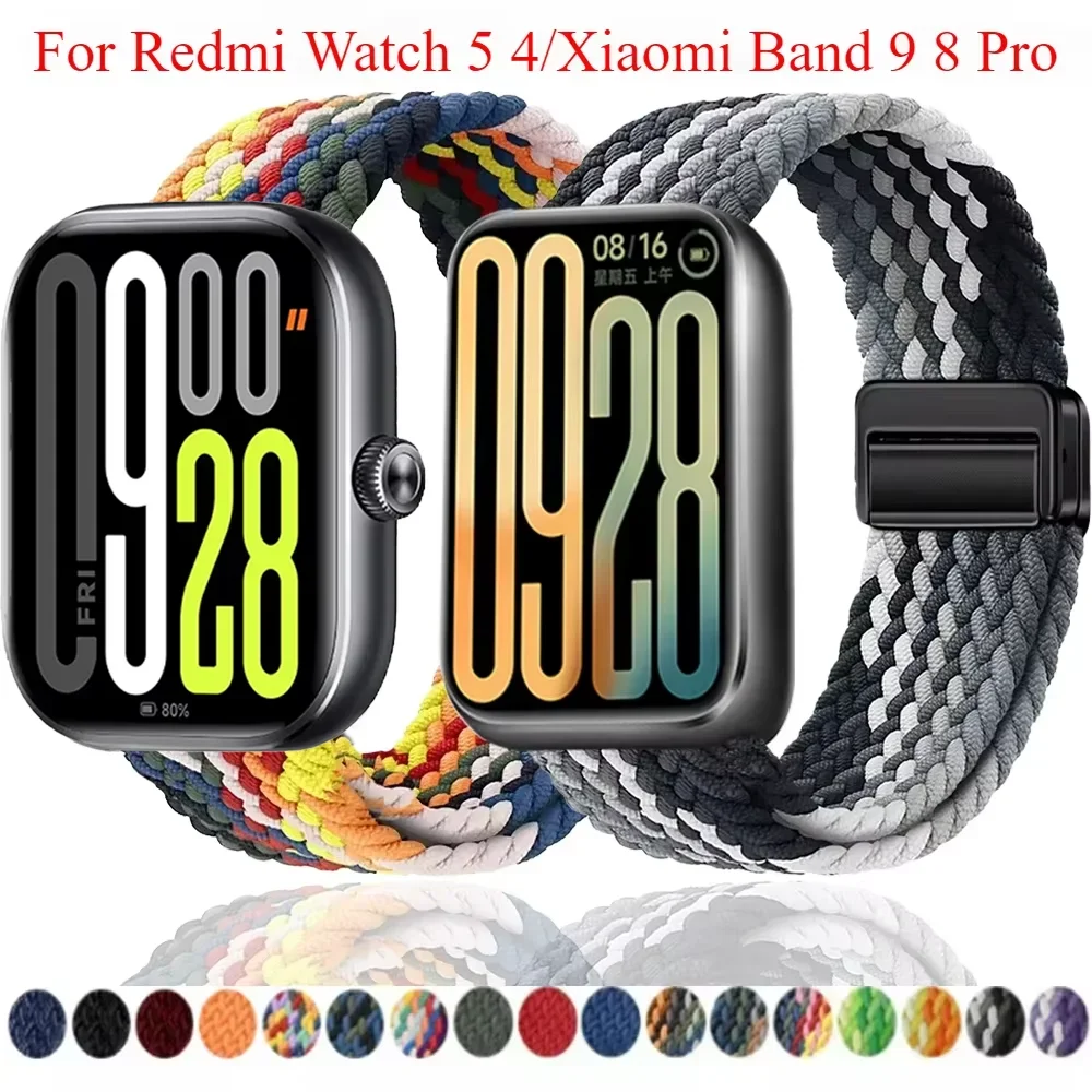 Correa de nailon trenzado para reloj Redmi 4, 5, pulsera transpirable ajustable magnética, accesorios para pulsera Xiaomi Band 9 8 Pro