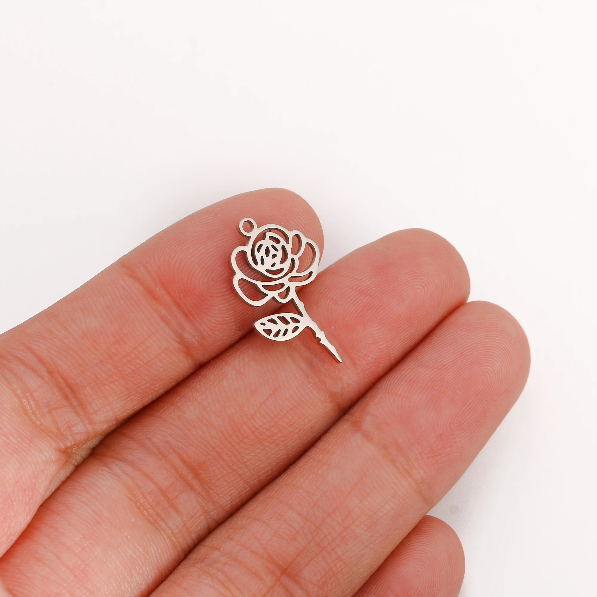5PCS Edelstahl 12 Geburt Blume Charms Rose Anhänger Für Die Herstellung Von Halskette Armband Ohrringe DIY Schmuck Zubehör Großhandel – Detail 6