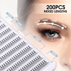 EASITENSION 200 PCS Cluster Lashes Fluffy Volume Segmented Individual  False Eyelash Extension Bundle Soft Beauty Cosmetic Cilia