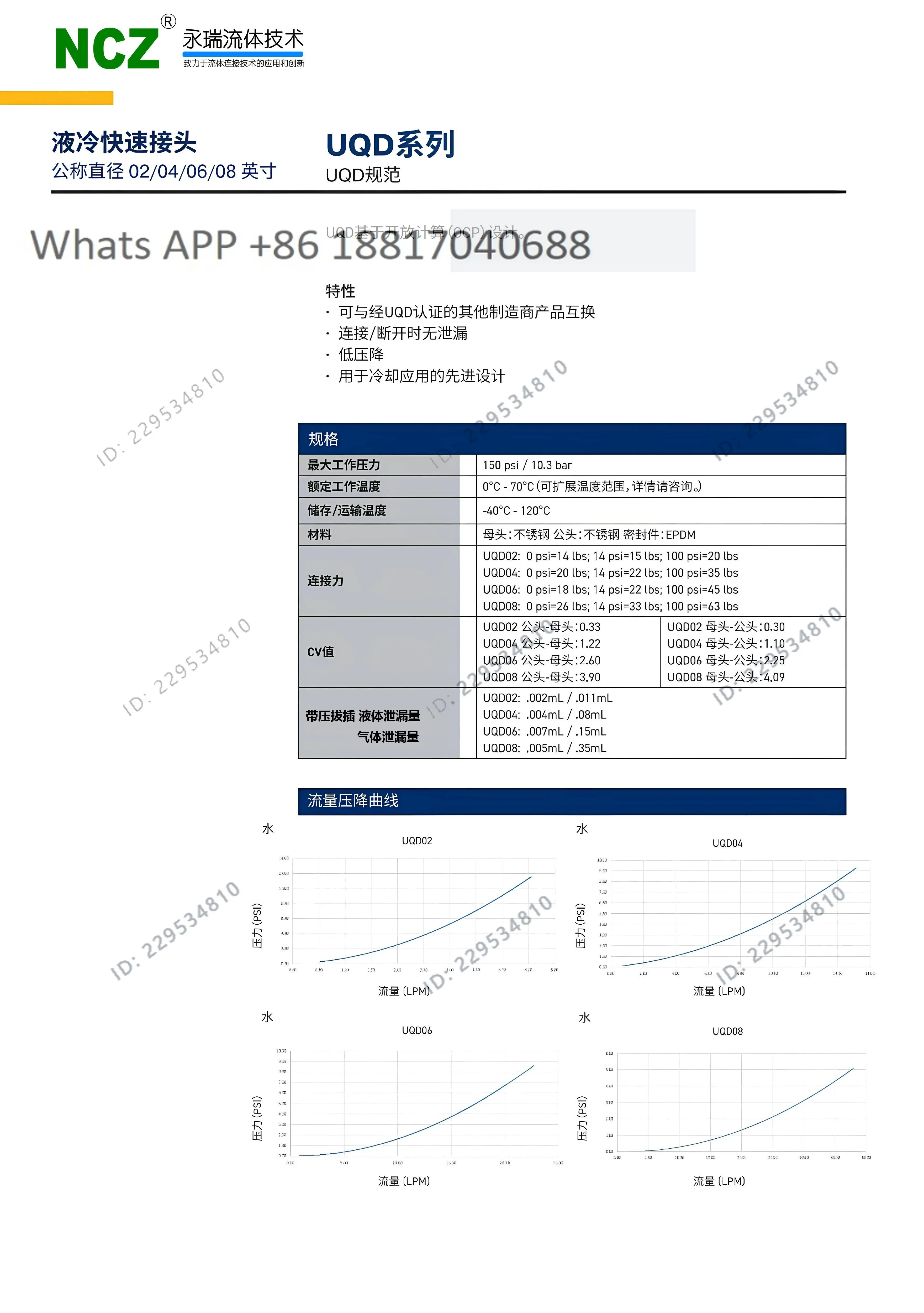 1PC  NCZ | UQD06 series liquid-cooled AI database leak-free quick connector cryogenic pipe connector