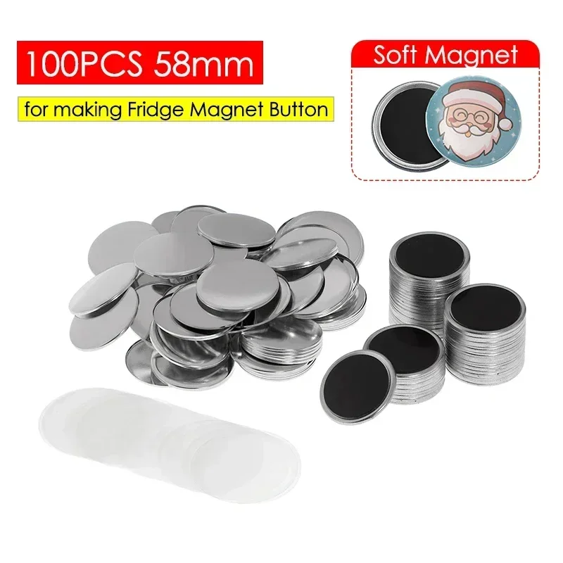 100Set 58mm Magnet Refrigerator Badge Pin Button DIY Making Materials Button Maker DIY Metal Parts for Making Fridge Badges Set