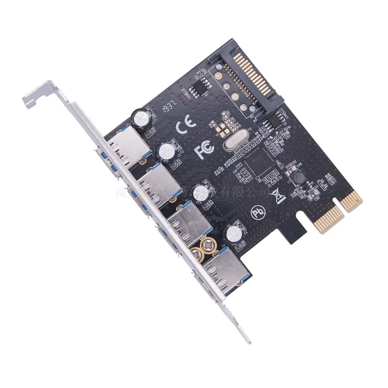 PCI-E 1X to USB 3.0 4 Port Expansion Card 5Gbps PCI Express USB3.0 Hub Adapter SATA IDE Power for Desktop PC Windows XP 7 Vista