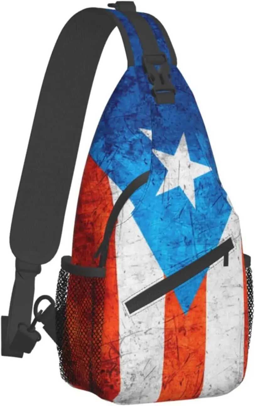 Puerto Rico Flag Unisex Chest Bags Crossbody Sling Backpack Travel Hiking Daypack Crossbody Shoulder Bag for Women Men