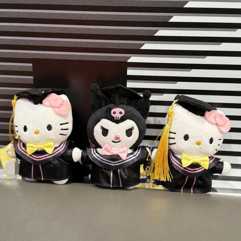 Sanrio 10Cm Hello Kitty Kuromi Cinnamoroll Doctor Hat Academy Plush Keychain Student Graduation Gift Backpack Hanging Toy