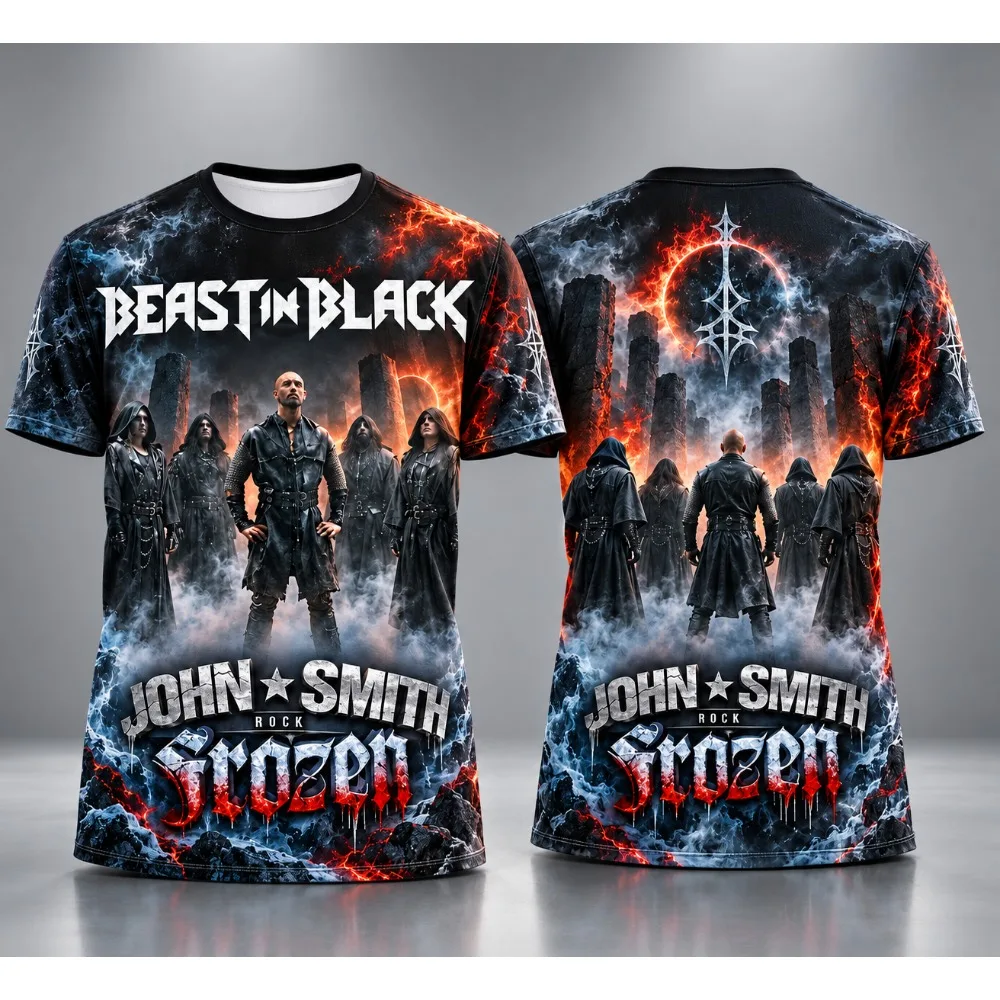 Beast in Black John Smith Rock Print T Shirt Men Power Metal Band Graphic Tee Summer Short Sleeve Rock Music T-shirt