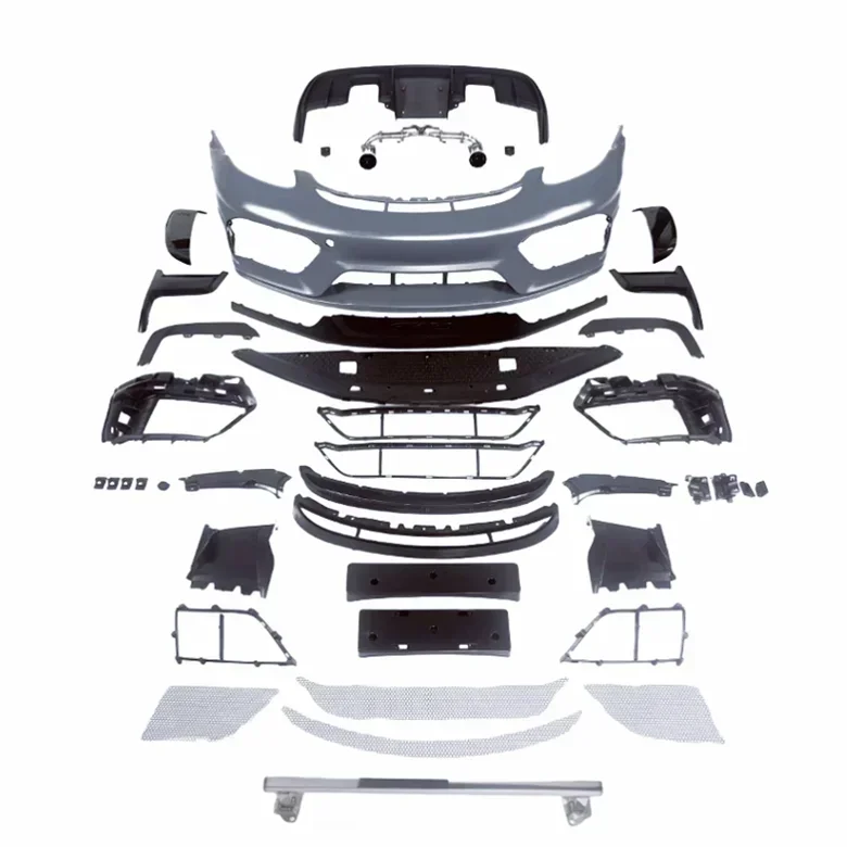 

Комплект обвеса GT4RS из полипропилена: передний бампер, задний диффузор, насадки на выхлопную трубу, боковые воздухозаборники для Porsche 718 Cayman