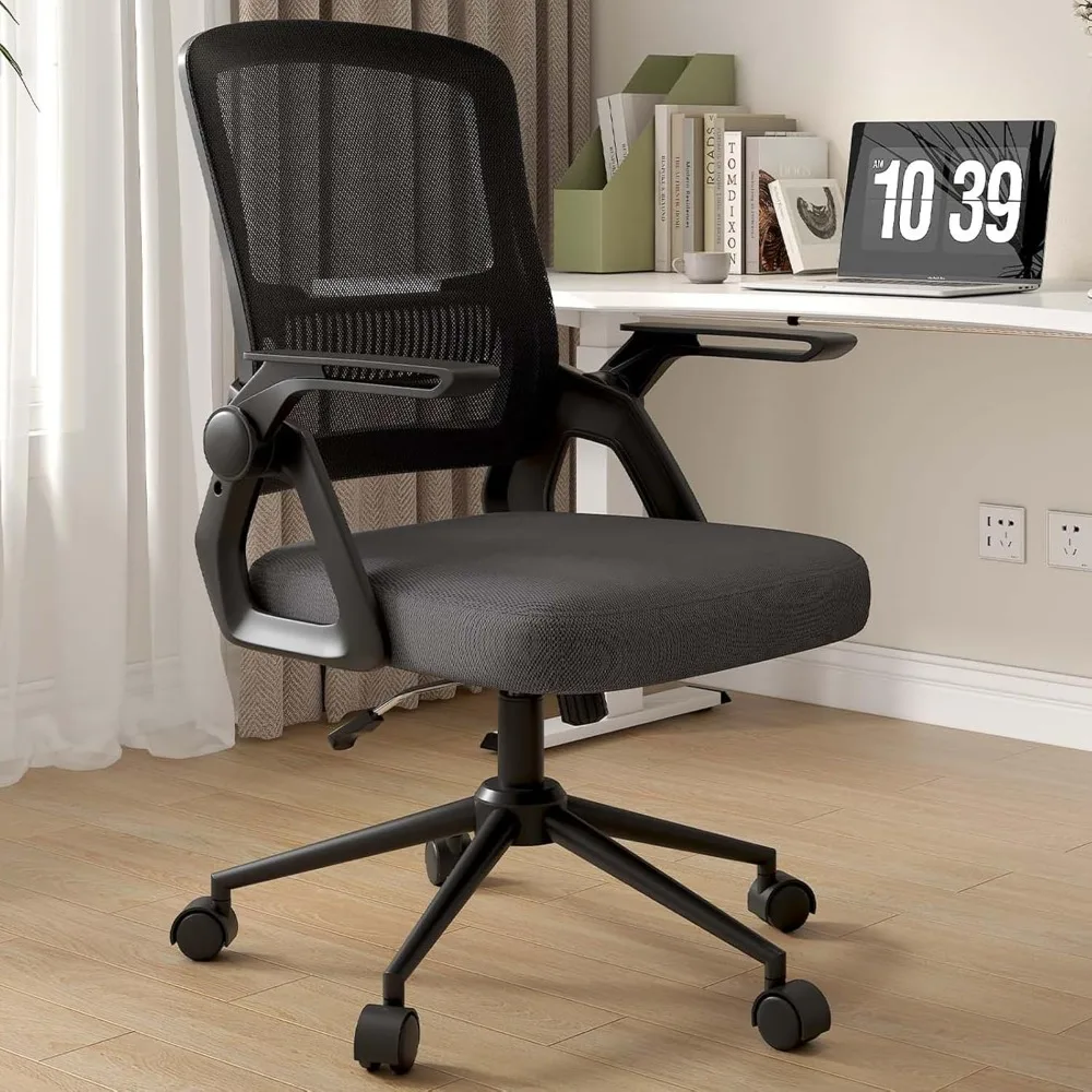 Office Computer Desk Chair Ergonomic Mesh Flip-Up Arms Comfy Chair with Mid Back Cushion Lumbar Support Adjustable Height Tilt