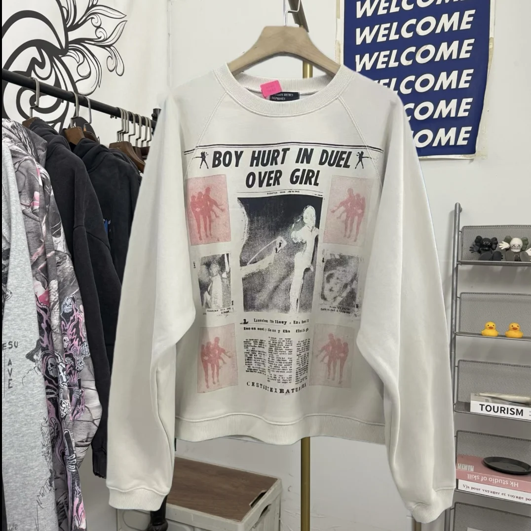 

Худи Waed Fce в американском ретро-стиле, свободный повседневный свитшот с круглым вырезом для мужчин, женщин и подростков, хлопок, полиэстер