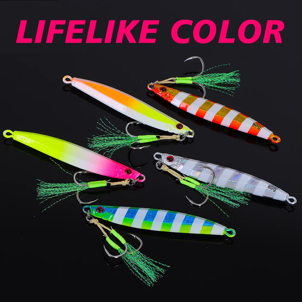 TOLU New 30g/40g/60g/80g Fast Sinking Jigging Fishing Lure Laser Paper Coating Luminous Jig Lure Sea Fishing Trolling Jigging image 4
