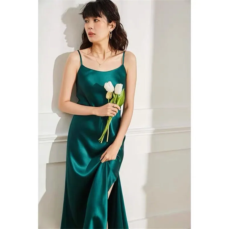 Nhật Bản-Phong Cách Thanh Lịch Mùa Hè Spaghetti Dây Áo Dài Cho Nữ Satin Nơ Lưng Áo Vintage ĐẦM DỰ TIỆC Vestidos