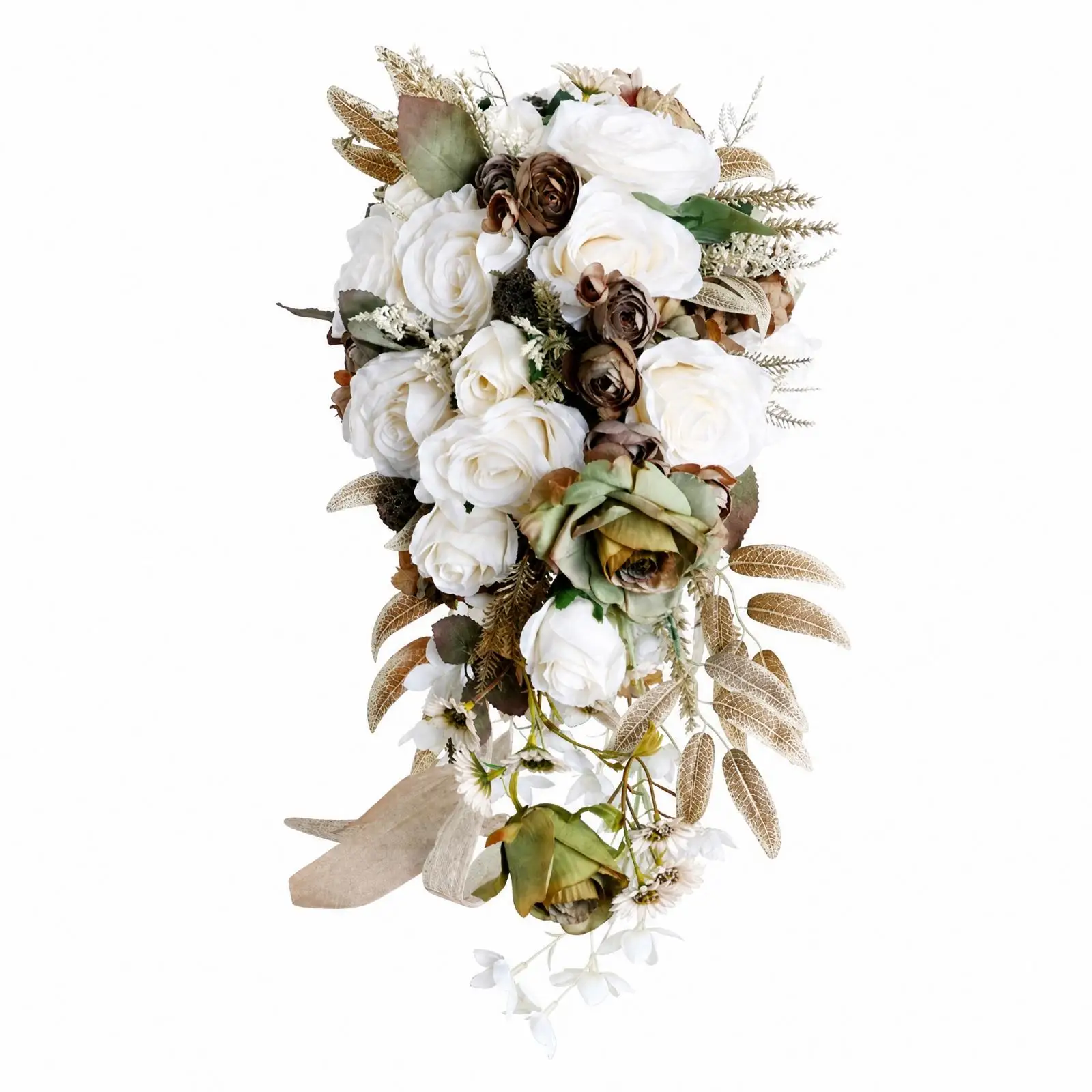 Cascading Bridal Bouquet Ready to Use Faux Flower Bridal Bouquet with Trailing Greenery Dimensional for Brides, Outdoor