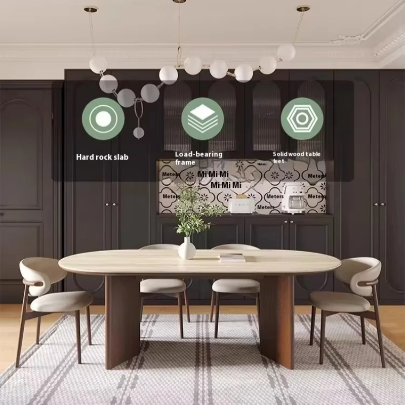 โมเดิร์นRetro 6 ที่นั่งวอลนัทโต๊ะรับประทานอาหารห้องครัวรูปไข่ไม้เนื้อแข็งชุดโต๊ะรับประทานอาหารไม้เนื้อแข็ง 8 ชุดรับประทานอาหาร