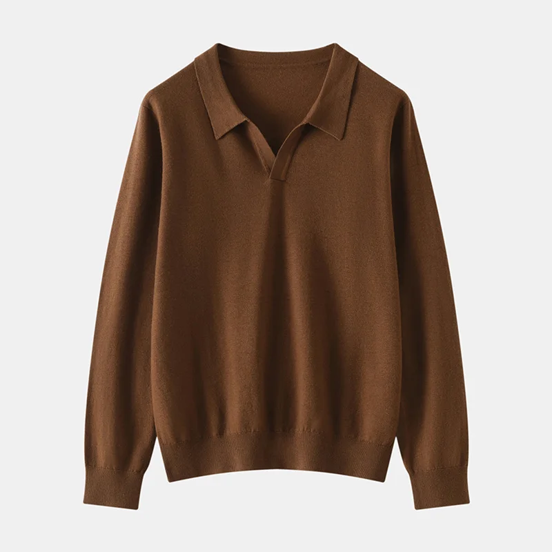 

Spring/Autumn Fine Spinning 100% Wool Women's Pullover Casual Solid Knitted Sweater Loose Polo Collar Tops Fashion Pull Jumper
