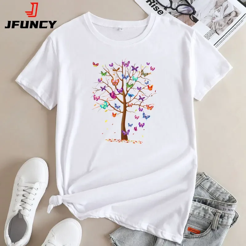 

JFUNCY Oversized Women's T-shirt Women Top Summer Cotton Tshirt Woman Short Sleeve Tee 2024 Female Fashion Graphic T Shirts