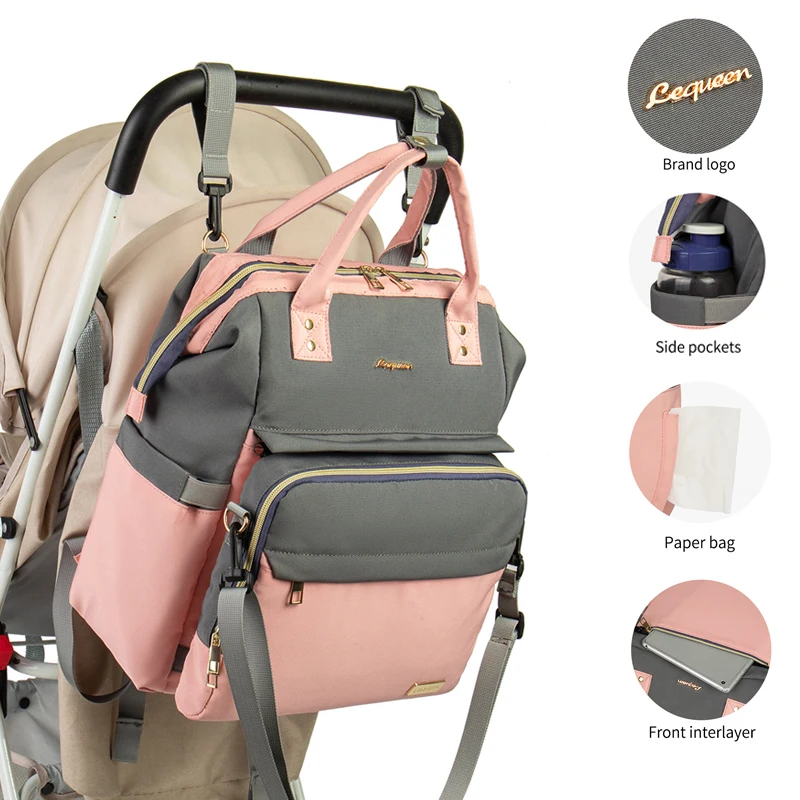  LEQUEEN Mommy Diaper Backpack Multi-functional Waterproof Large Capacity Nappy Diaper Bag with 2 Straps Baby Stroller Bags
