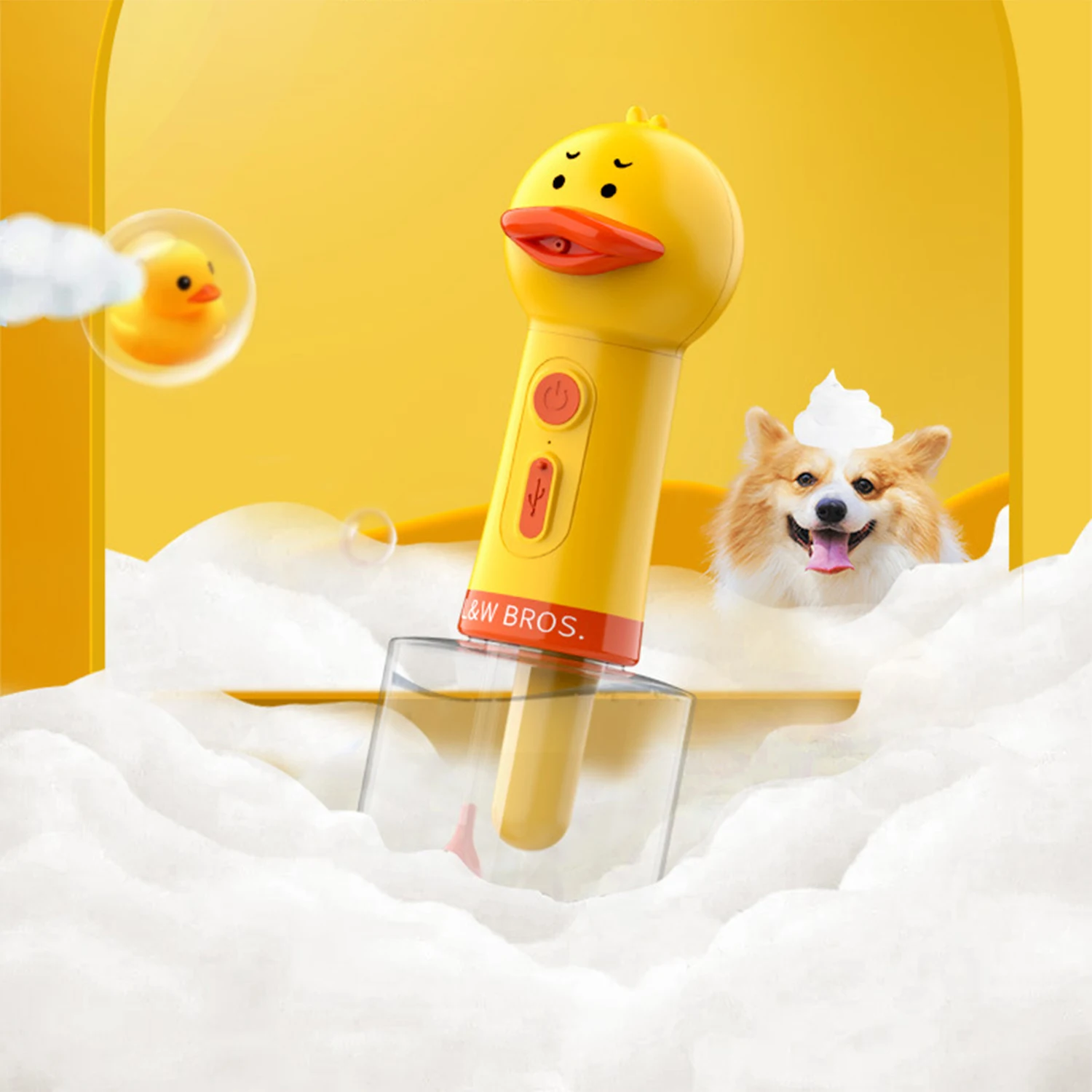 

Yellow Duck Pet Cleaning Bathing Electric Foam Machine Usb Charging Automatic Soap Dispenser Foam Machine Pet Accessories