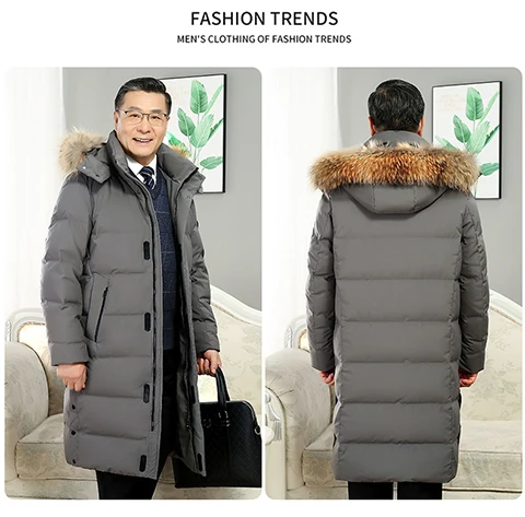 

New Arrived Men's Down Cotton Parkas Windproof Hat with Fur Collar Cotton Jacket Business Middle-aged Elderly Winter Clothes