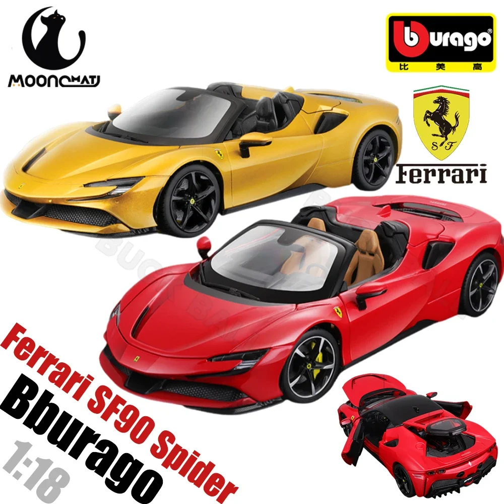 Bburago 1:18 ferrari sf90 spinnen auto modell ferrari sf90 stradale legierung druckguss modelle autos pielzeug ferrari 296gtb modelle spielzeug geschenke