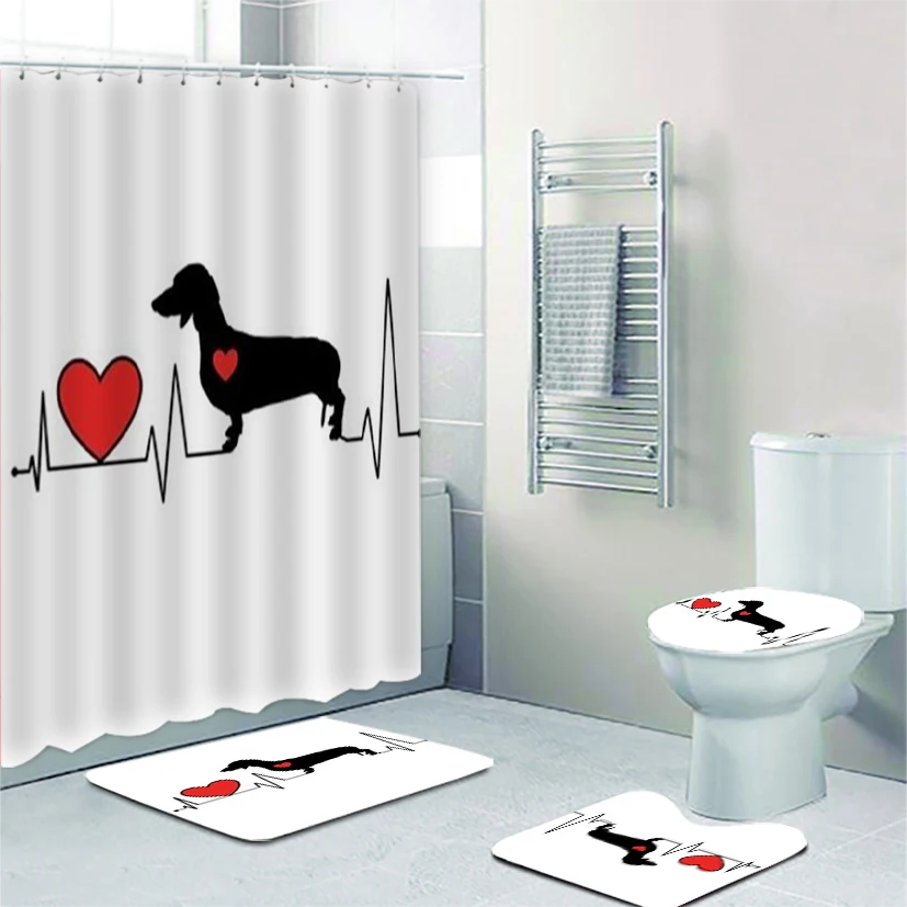 Scandinavian Baby Dachshunds Shower Curtain Set for Kid Bathroom Decor Nordic Sausage Dog Bath Mats Rug Toilet Accessories