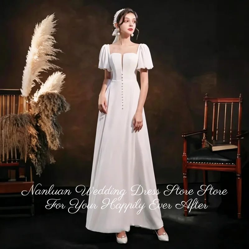 2026 Square Neck Puff Sleeve A-Line Wedding Dress Floor-Length Vestidos de Novia Customized