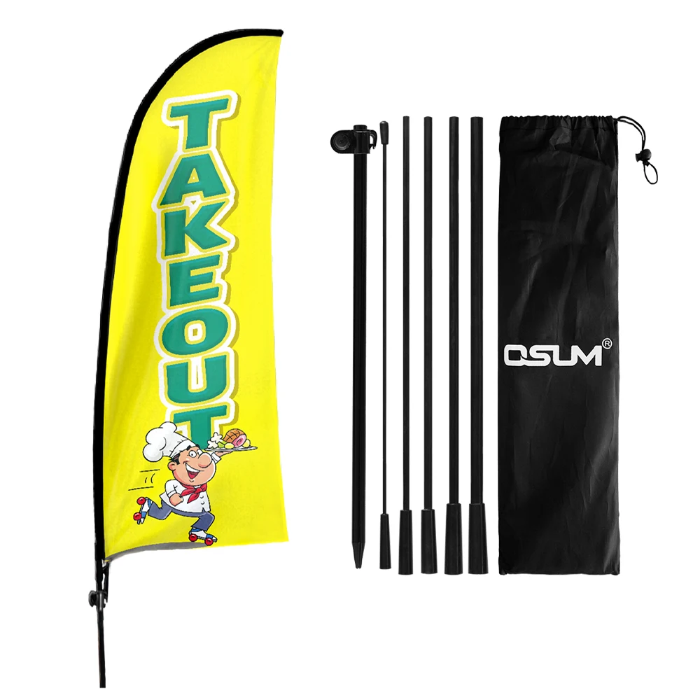 FSFLAG 1PCS 210CM The Cooking Take Out Beach Flag with Flagpole Advertising Promotion Outdoor Banner Decoration for Dining Rooms