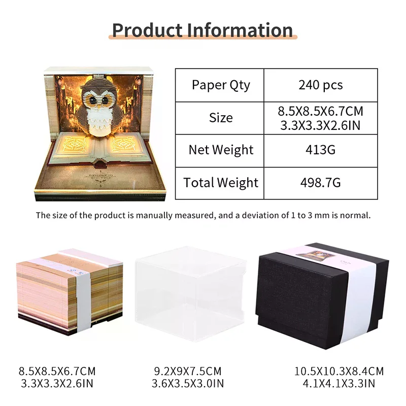 Time Piece Calendar 2026 Desk Calendar With Light 3D Magic Owl Calendar Paper Carving Art Memo Pad Notepad Gift for Christmas