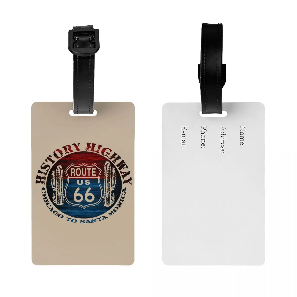 Route 66 America Road Vintage Trip Luggage Tag Travel Bag Suitcase Privacy Cover ID Label