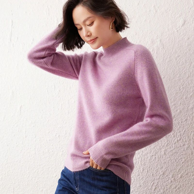 

100% кашемировая трикотажная базовая рубашка, женский свитер, осень-зима, полуводолазка, седло, плечо, длинный рукав, свободный теплый топ