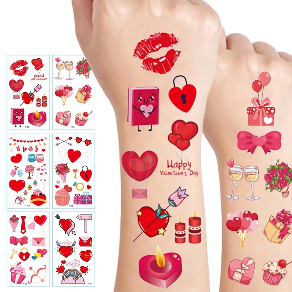 10 Sheets Valentine's Day Temporary Tattoos Valentines Decors Heart Tattoos Stickers Love Fake Tattoos Valentine Party Favors