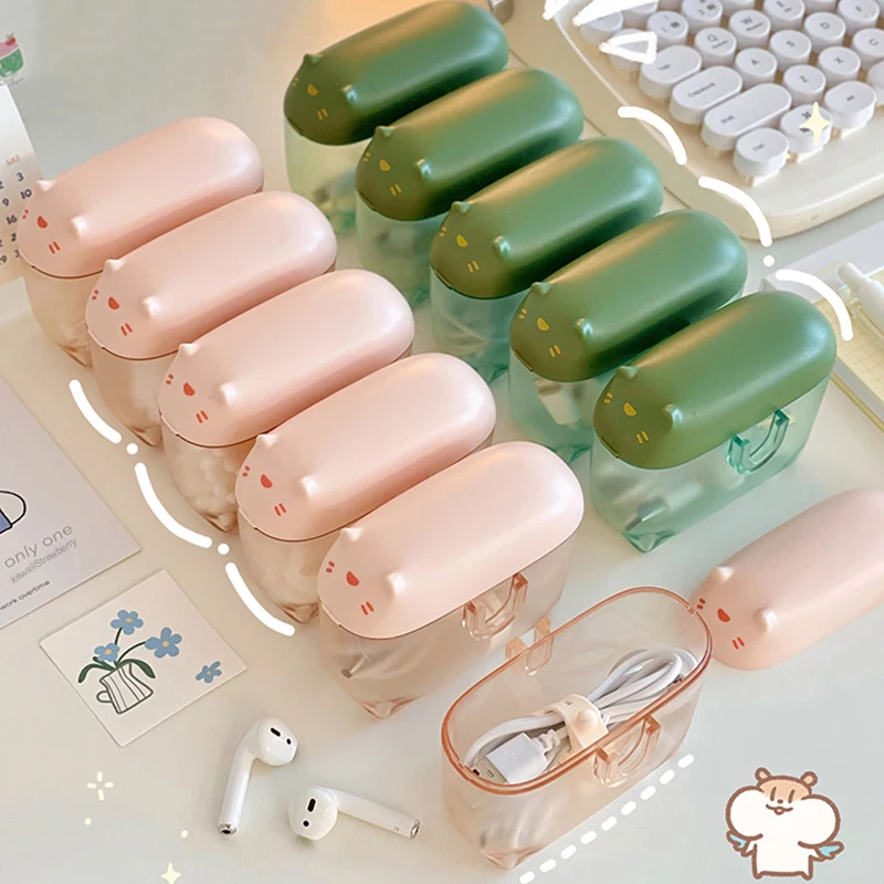 Kawaii Cat Cable Organizer Plastic Cute Desk Organizers Frosted Mini jewelry Hairpin Portable Travel Desk Storage Box With Lids