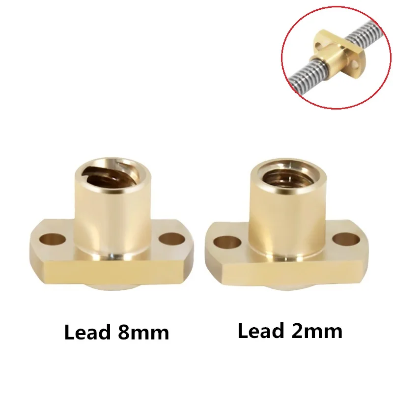 4pcs T8 Lead Screw Nuts H Flange Brass Nut 3D Printer T8 Trapezoidal Lead Screw Nut Pitch 2mm Lead 2mm 8mm CNC 3D Printer Parts