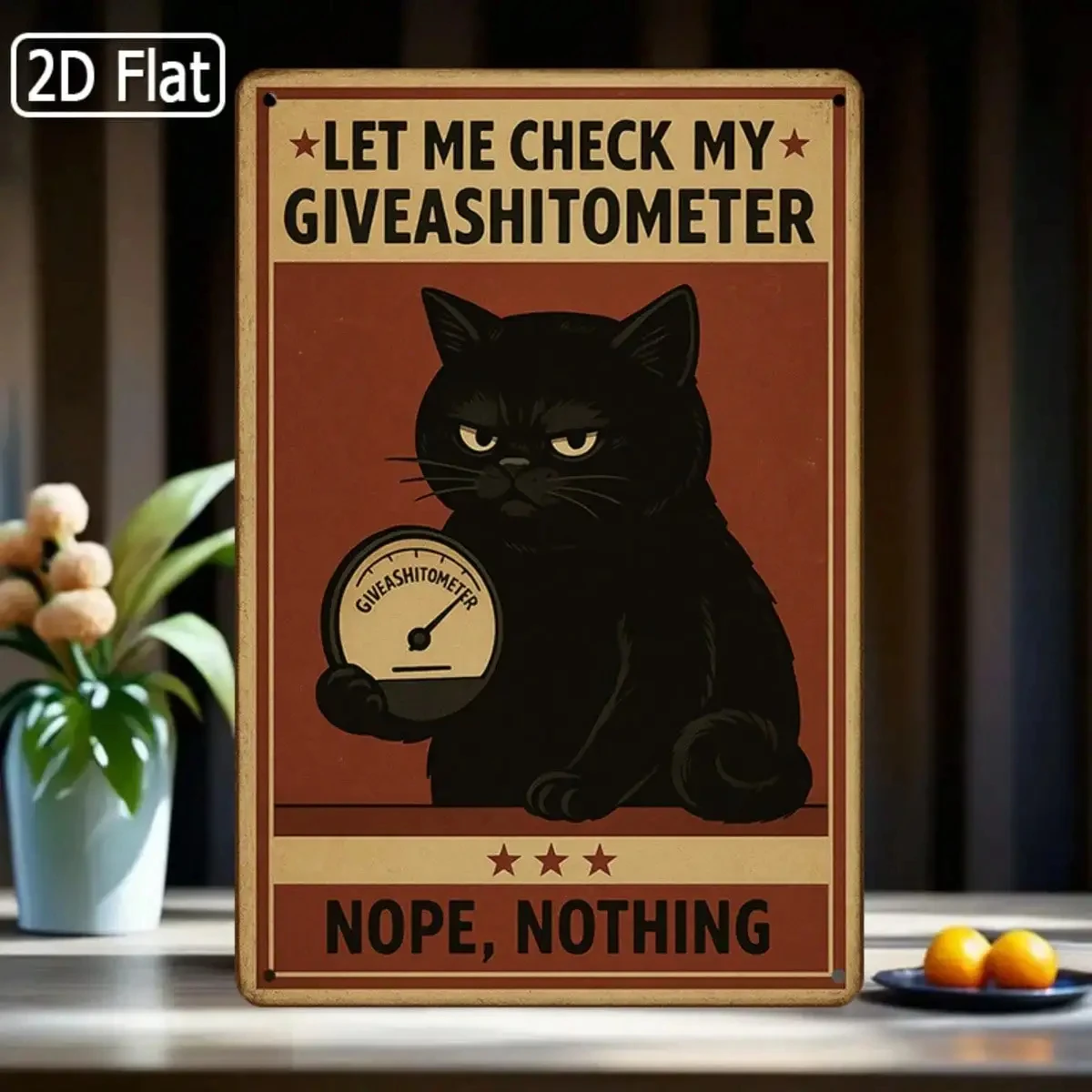 1PC Tin Sign Humorous Let Me Check My Giveashitometer - Office_Bedroom Decor, Funny Quote Black Cat Design, 8x12in 20x30cm
